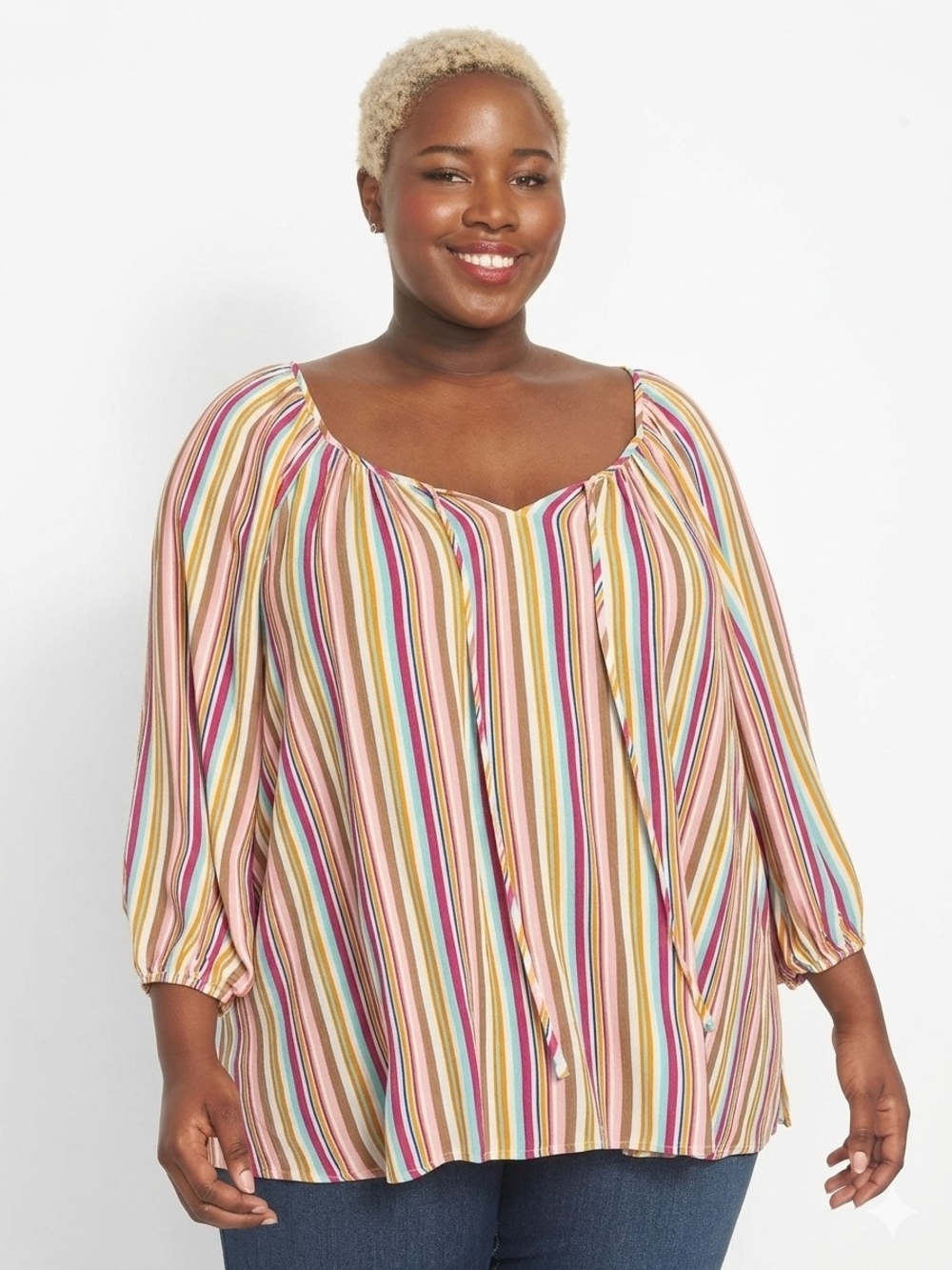 Lane Bryant Sunday Best Striped Peasant Blouse Top 26/28 Plus Size